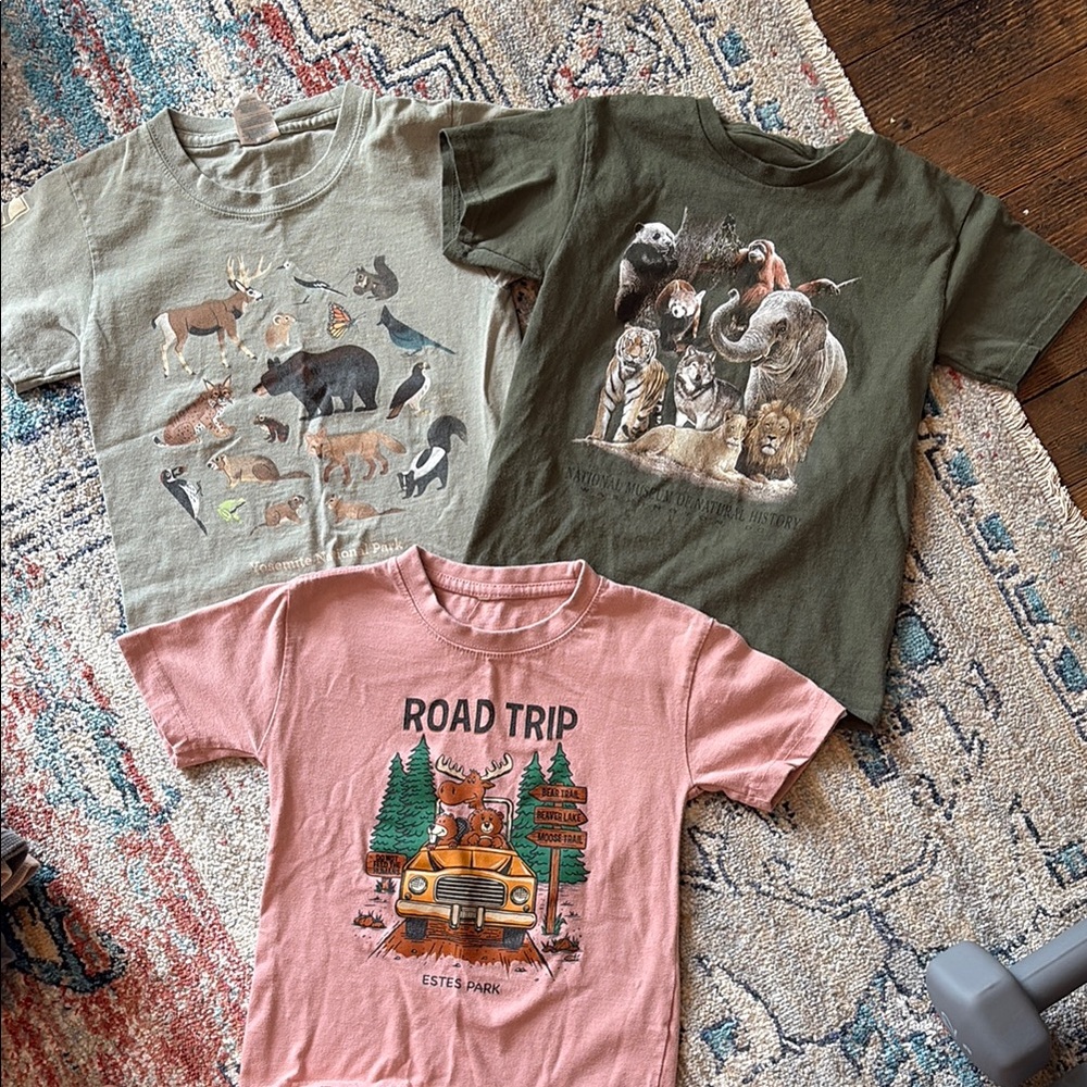 Kids Animal Graphic T-Shirts - Green, Pink, Beige